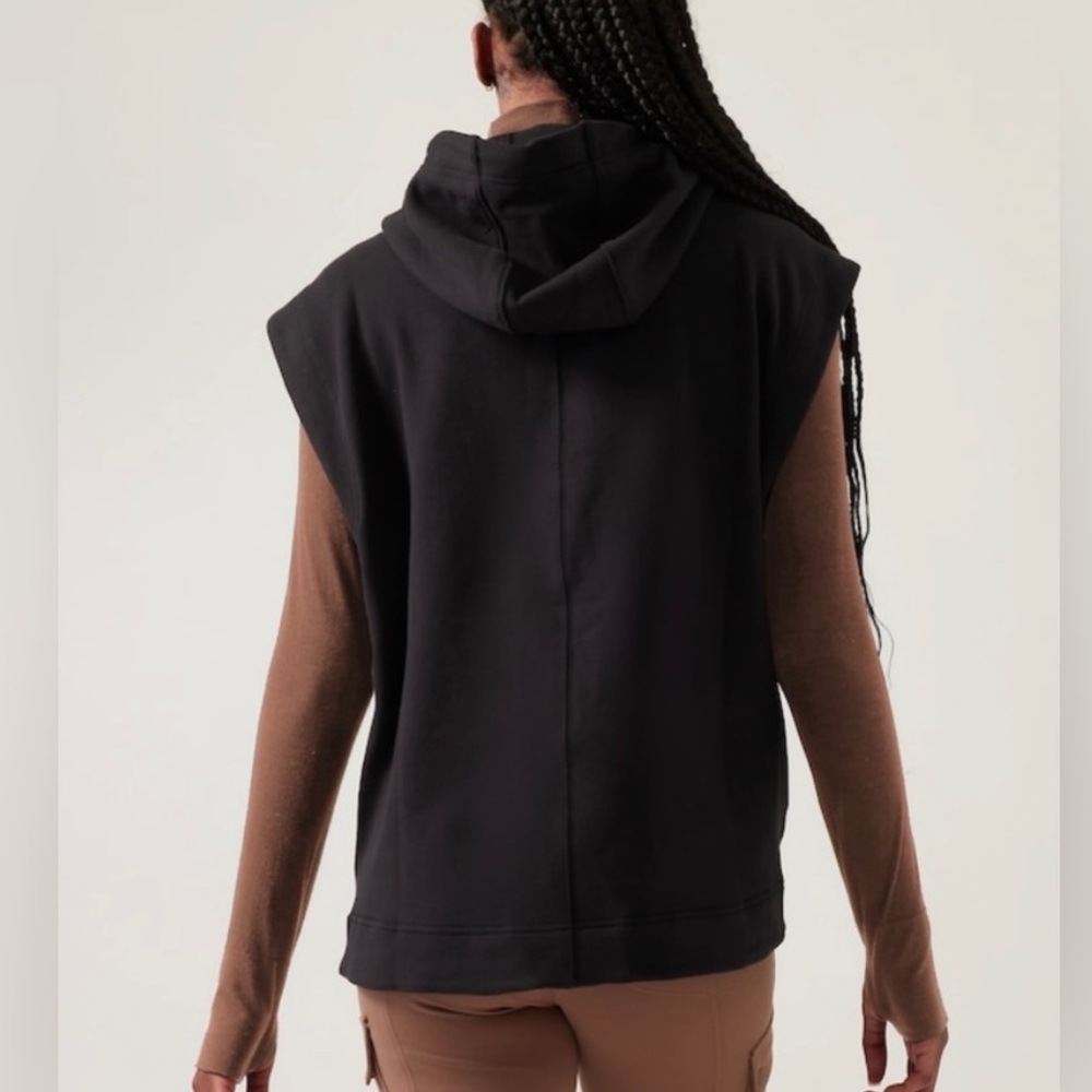 NEW Athleta Sweatshirt Sleeveless Hoodie Black Retroplush Cocoon  XXS - Picture 2 of 5